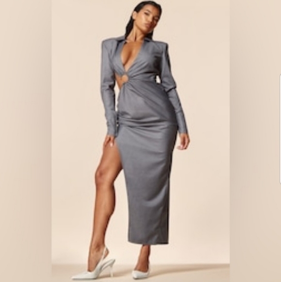 NWT Prettylittlething Label Charcoal Shirt Ring - Picture 2 of 8